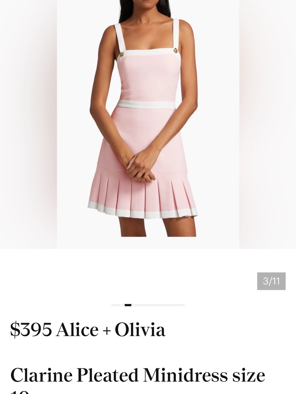 Alice + Olivia Pale Pink Pleated Mini Dress with White Trim